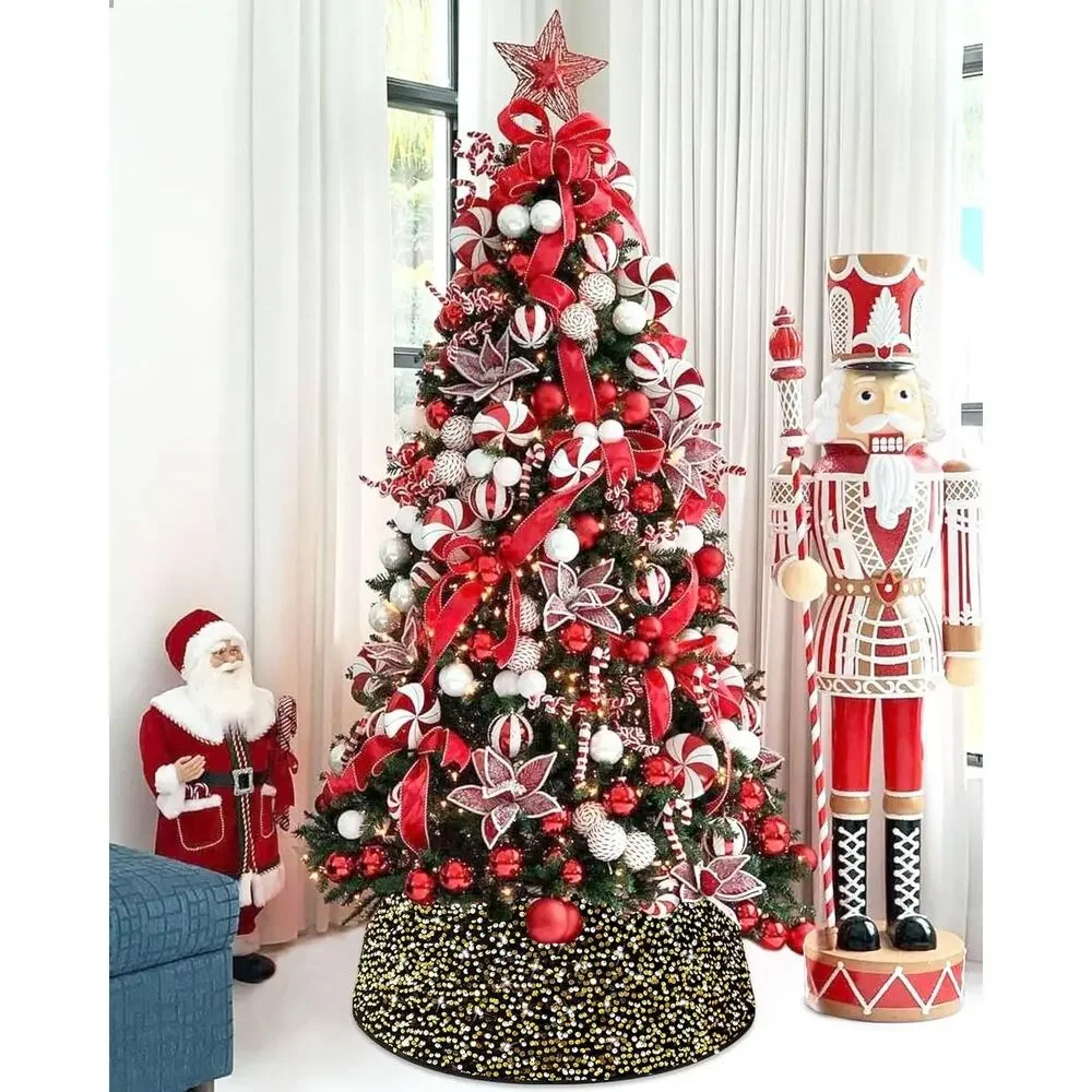 Gold Christmas Tree Collar Black Sparkly Tree Skirt